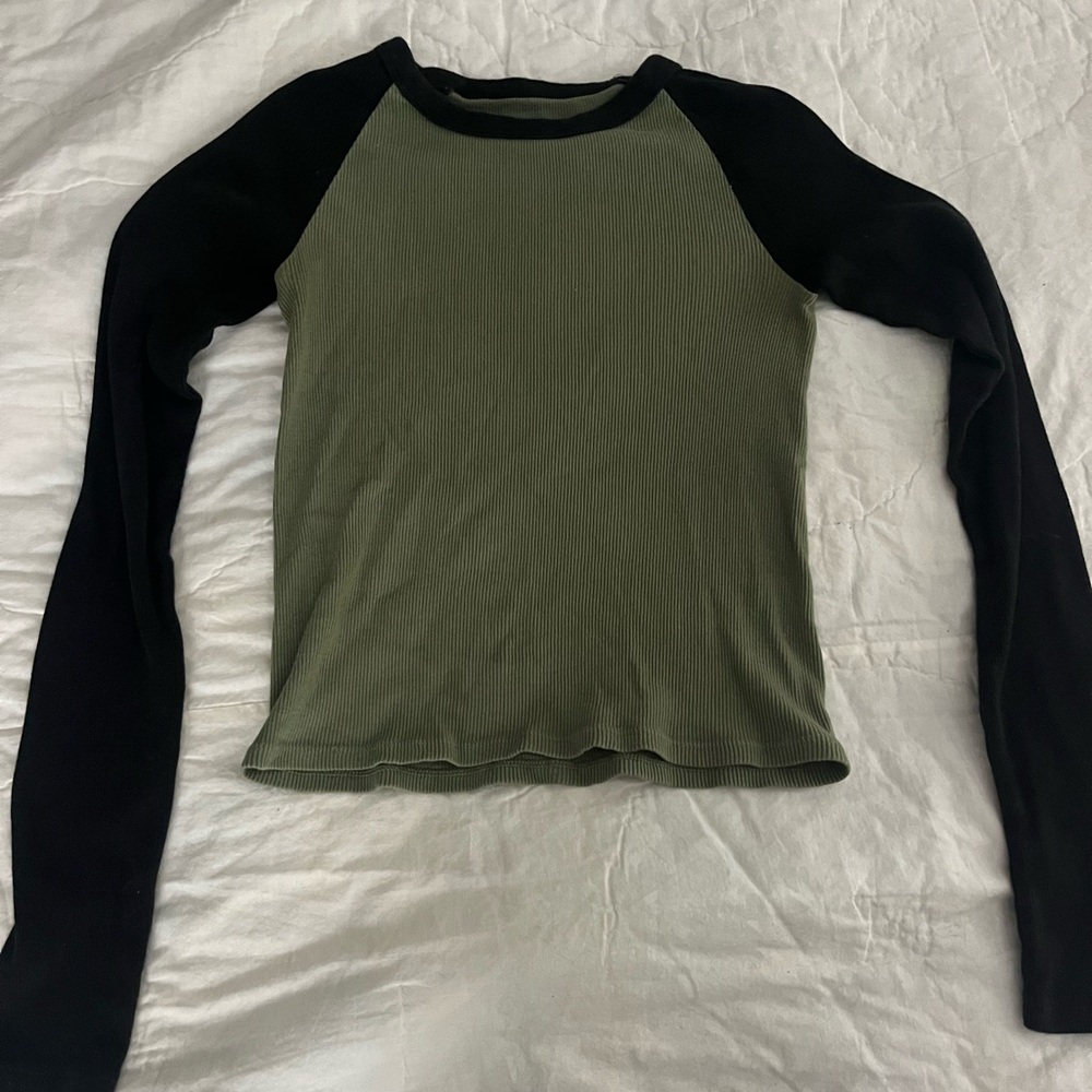 Olive and Black Long Sleeve Women's Top